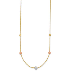 14K Tri-Color Diamond-cut Beads and Beaded Chain 18 inch Station Necklace