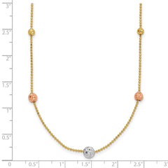 14K Tri-Color Diamond-cut Beads and Beaded Chain 18 inch Station Necklace