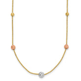 14K Tri-Color Diamond-cut Beads and Beaded Chain 18 inch Station Necklace
