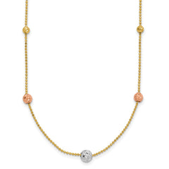 14K Tri-Color Diamond-cut Beads and Beaded Chain 18 inch Station Necklace