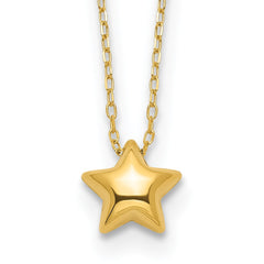 14k Polished Puffed Star Pendant 16.5 inch Necklace