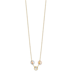14K Tri-color Polished Beads in Three Diamond-cut Circles 18 inch Necklace