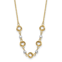 14K Two-tone Polished Love Knots with Mirror Beads 18 inch Necklace Plus 2 inch Extender