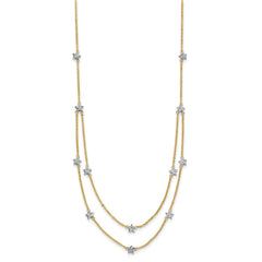 14K Two-tone Double Chain Textured Stars 18 inch Necklace