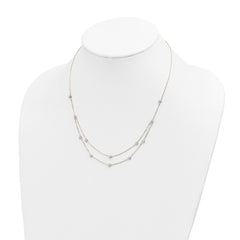14K Two-tone Double Chain Textured Stars 18 inch Necklace