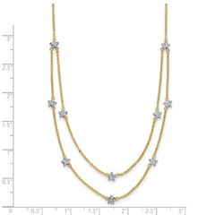 14K Two-tone Double Chain Textured Stars 18 inch Necklace