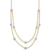 14K Two-tone Double Chain Textured Stars 18 inch Necklace