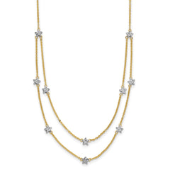 14K Two-tone Double Chain Textured Stars 18 inch Necklace