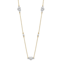 14K Two Tone Polished Diamond-cut Puffed Hearts and Beads 18 inch Necklace