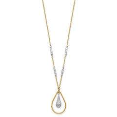 14K Two-tone Polished and Diamond-cut Teardrop and Bar 17 inch Necklace