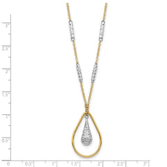 14K Two-tone Polished and Diamond-cut Teardrop and Bar 17 inch Necklace