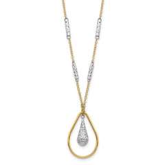 14K Two-tone Polished and Diamond-cut Teardrop and Bar 17 inch Necklace