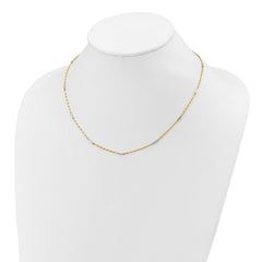 14K Two-tone Diamond-cut Chain and Mini Bar Links Fancy 18 inch Necklace