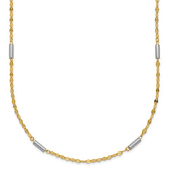 14K Two-tone Diamond-cut Chain and Mini Bar Links Fancy 18 inch Necklace