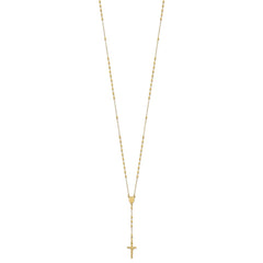 14K Polished Crucifix and Miraculous Medal with Faceted Beads 24 inch Rosary Necklace