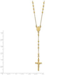 14K Polished Crucifix and Miraculous Medal with Faceted Beads 24 inch Rosary Necklace