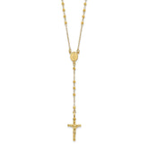 14K Polished Crucifix and Miraculous Medal with Faceted Beads 24 inch Rosary Necklace