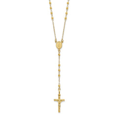 14K Polished Crucifix and Miraculous Medal with Faceted Beads 24 inch Rosary Necklace