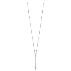 14K White Gold Polished Crucifix and Miraculous Medal with Faceted Beads 18 inch Rosary Necklace
