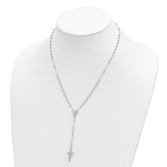 14K White Gold Polished Crucifix and Miraculous Medal with Faceted Beads 18 inch Rosary Necklace