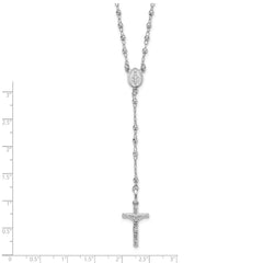 14K White Gold Polished Crucifix and Miraculous Medal with Faceted Beads 18 inch Rosary Necklace
