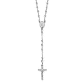 14K White Gold Polished Crucifix and Miraculous Medal with Faceted Beads 18 inch Rosary Necklace