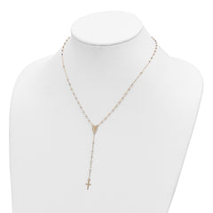 14k Tri-color Cross and Miraculous Medal with Laser-cut Beads 17 inch Rosary Necklace Plus 3 inch Extender - 2