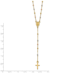 14k Tri-color Cross and Miraculous Medal with Laser-cut Beads 17 inch Rosary Necklace Plus 3 inch Extender - 2