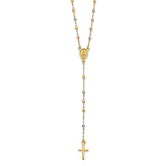 14k Tri-color Cross and Miraculous Medal with Laser-cut Beads 17 inch Rosary Necklace Plus 3 inch Extender - 2
