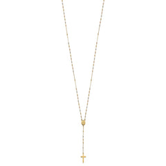 14k Tri-color Cross and Miraculous Medal with Laser-cut Beads 17 inch Rosary Necklace Plus 3 inch Extender