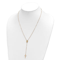 14k Tri-color Cross and Miraculous Medal with Laser-cut Beads 17 inch Rosary Necklace Plus 3 inch Extender