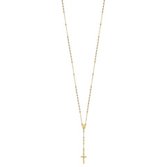 14K Tri-color Polished Crucifix and Miraculous Medal with Faceted Beads 24 inch Rosary Necklace