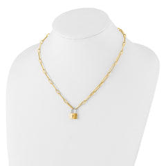 14K Two-tone Fancy Link with Lock Dangle 18.25 inch Necklace