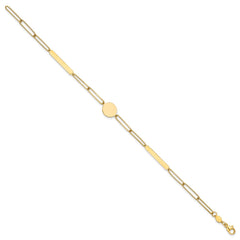 14K Polished Paperclip Link with Circle and Bars 8.25 inch Bracelet