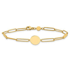 14K Polished Paperclip Link with Circle and Bars 8.25 inch Bracelet