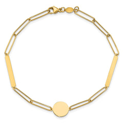 14K Polished Paperclip Link with Circle and Bars 8.25 inch Bracelet