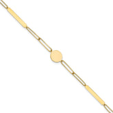 14K Polished Paperclip Link with Circle and Bars 8.25 inch Bracelet
