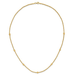 14k Mirror Beads and Diamond-cut Rope Chain 7-Station 18 inch Necklace