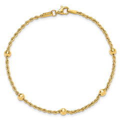 14k Mirror Beads and Diamond-cut Rope Chain 5-Station 7.5 inch Bracelet