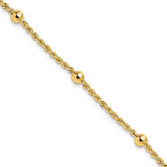 14k Mirror Beads and Diamond-cut Rope Chain 5-Station 7.5 inch Bracelet