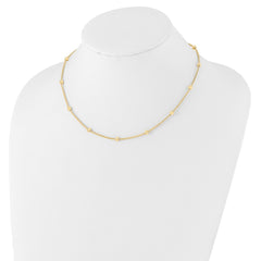 14K Polished Diamond-cut Beads and Mesh Chain 17 inch Necklace