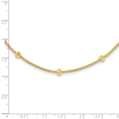 14K Polished Diamond-cut Beads and Mesh Chain 17 inch Necklace