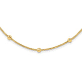 14K Polished Diamond-cut Beads and Mesh Chain 17 inch Necklace