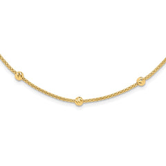 14K Polished Diamond-cut Beads and Mesh Chain 17 inch Necklace