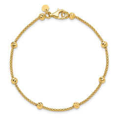 14K Polished Diamond-cut Beads and Mesh Chain 7.5 inch Bracelet