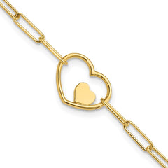14K Double Hearts and Paperclip Links 7.25in Bracelet