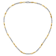 14K Two-tone Polished Beads and Oval Bars 18 inch Necklace