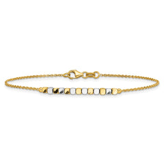 14K Two-tone Square Beaded 7.5 inch Bracelet