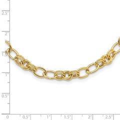 14k Polished and Textured 6mm Fancy Link 18.5 inch Necklace