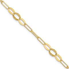14K Diamond-cut Oval and Paperclip Link 7.25 inch Bracelet